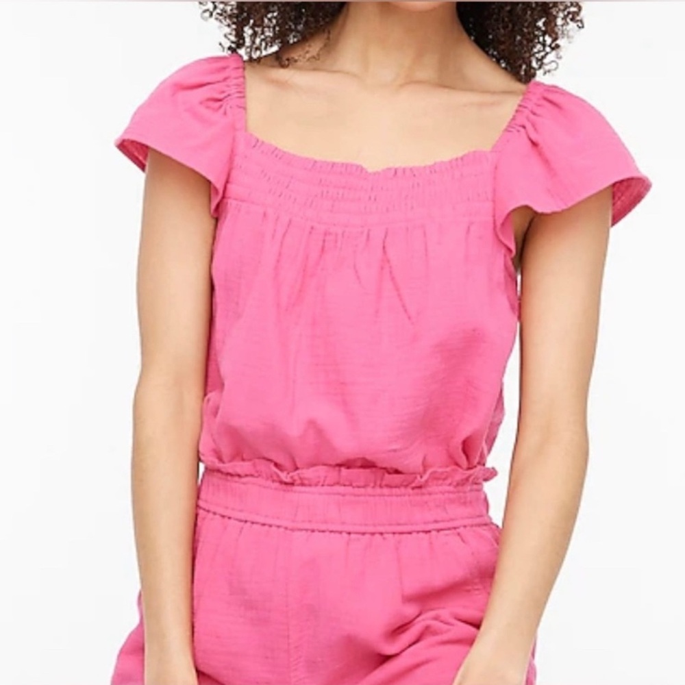 NWT J Crew Smocked gauze flutter-sleeve top